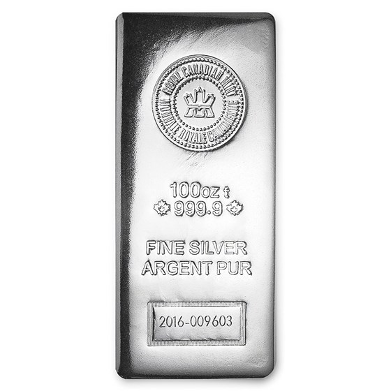 100 oz Silver Bar - Royal Canadian Mint (.9999 Fine, Pressed) 100 oz Silver Bar - Royal Canadian Mint (.9999 Fine, Pressed)